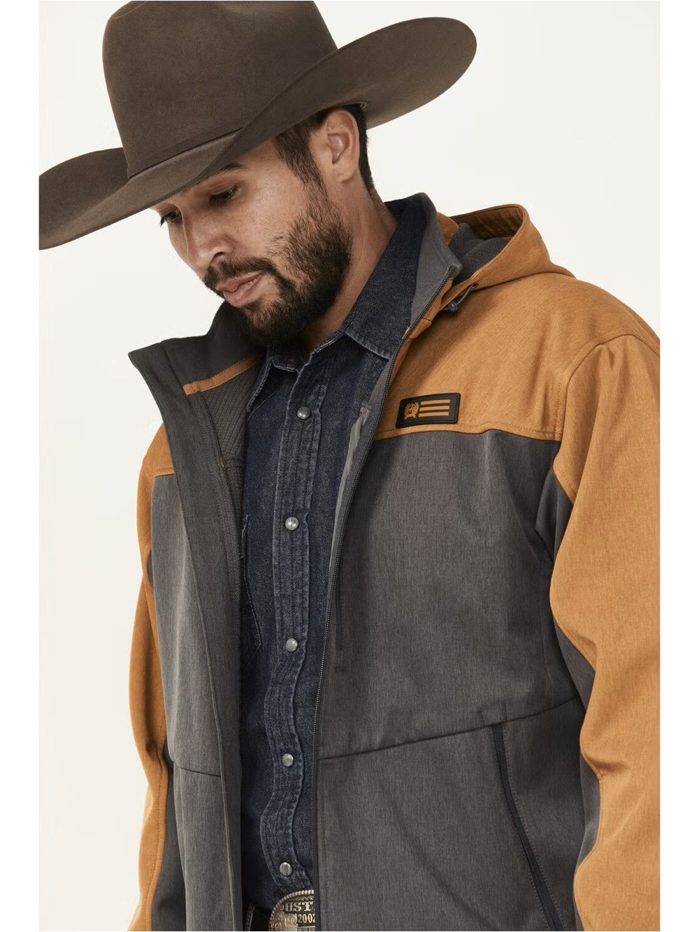 NWOT Cinch Men’s Hooded Softshell Jacket Camel & Grey Size Medium